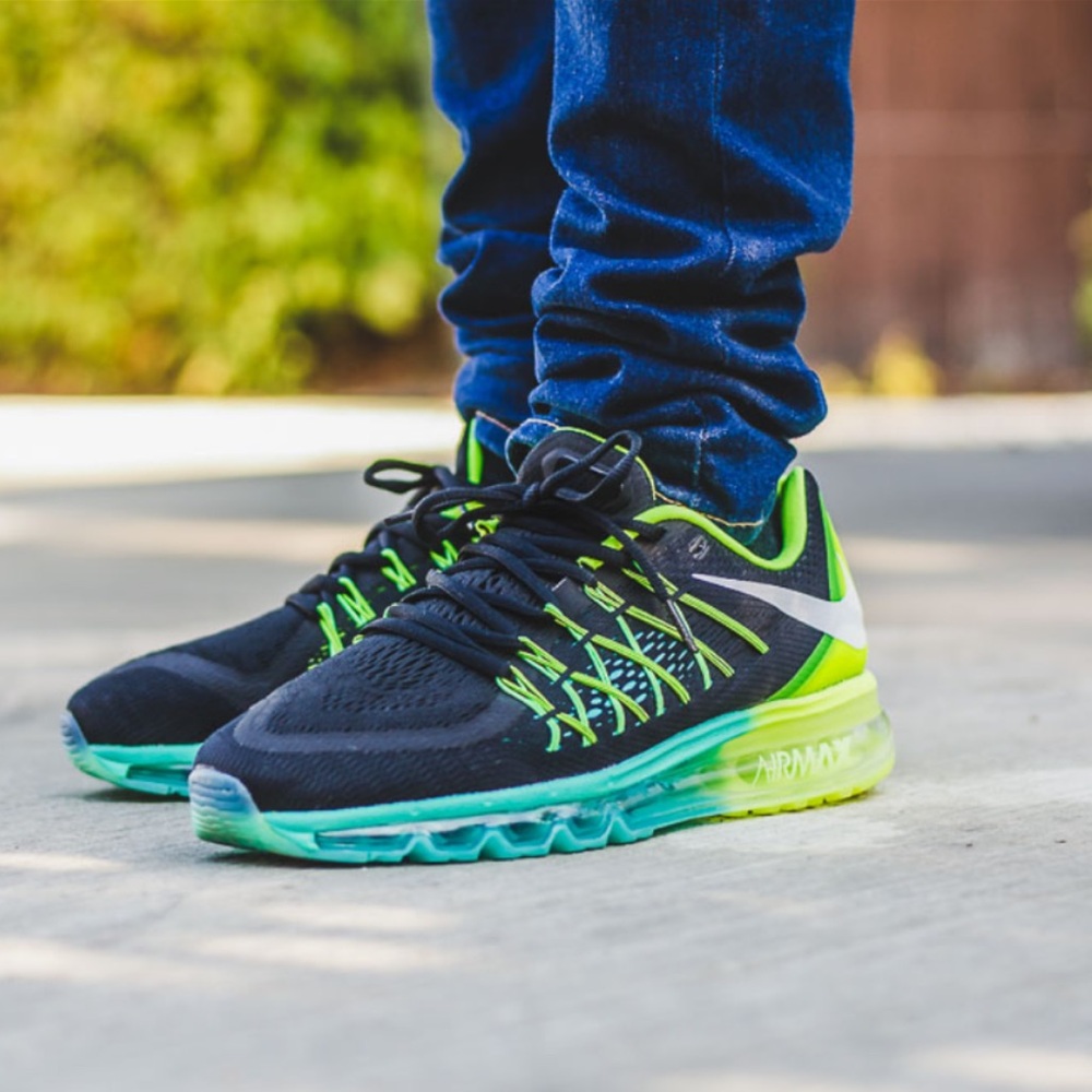 NEW Nike Air Max 2015 - Men’s Running Sneaker - Black with Neon Green Accents